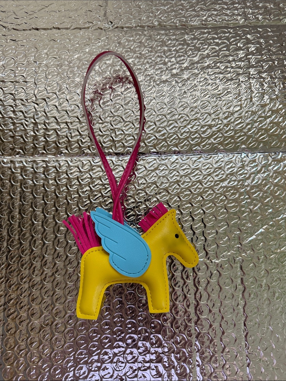 Bright Yellow Pegasus Bag Charm with Blue Wings